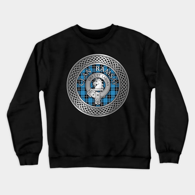 Clan Ramsay Crest & Hunting Tartan Knot Crewneck Sweatshirt by Taylor'd Designs